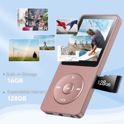 AGPTEK Lecteur MP3 16 Go sans Perte avec Écran 1,8", 70 Heures de Lecture, Lecteur de Musique Portable avec Écouteurs, Radio FM,
