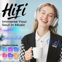 64gb lecteur mp3 bleutooth 5.3 avec clip & haut-parleur, lecteur de musique sport avec écran tactile et boutons, contrôle de vol