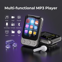 64gb lecteur mp3 bleutooth 5.3 avec clip & haut-parleur, lecteur de musique sport avec écran tactile et boutons, contrôle de vol