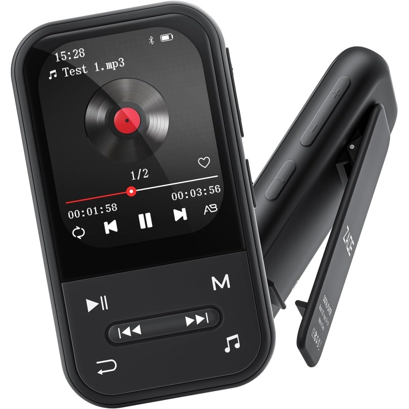 Lecteur mp3 128 go, clip mp3 avec bleutooth 5.3, lecteur de musique portable avec radio fm, enregistreur vocal, podomètre, desig