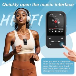 Lecteur mp3 128 go, clip mp3 avec bleutooth 5.3, lecteur de musique portable avec radio fm, enregistreur vocal, podomètre, desig