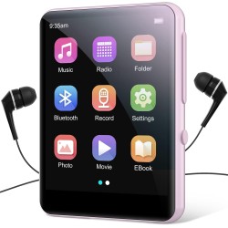 64go lecteur mp3 bleutooth 5.0 avec 2.4" tactile baladeur lecteur musical son hifi avec bouton de volume/enregistrement vocal/ra