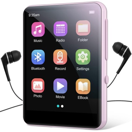 64go lecteur mp3 bleutooth 5.0 avec 2.4" tactile baladeur lecteur musical son hifi avec bouton de volume/enregistrement vocal/ra