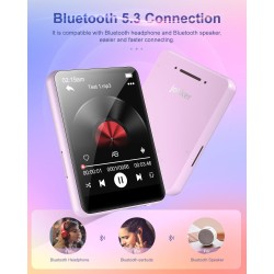 64go lecteur mp3 bleutooth 5.0 avec 2.4" tactile baladeur lecteur musical son hifi avec bouton de volume/enregistrement vocal/ra