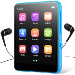 64go lecteur mp3 bleutooth 5.0, 2.4" ecran tactile complet, haut-parleur intégré, qualité sonore hifi, e-book, réveil, radio fm,