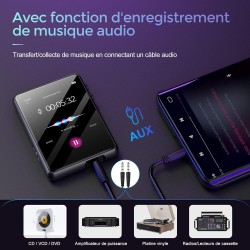 64go lecteur mp3 avec bleutooth 5.3, lecteur audio sans perte hifi avec haut-parleur, 2.4 in ecran tactile complet, radio fm, li