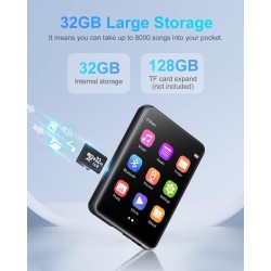Lecteur mp3 64 go bleutooth 5.3, lecteur de musique hifi sans perte avec haut-parleur, enregistreur vocal, radio fm, corps mp3 e
