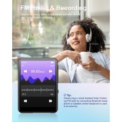 Lecteur mp3 64 go bleutooth 5.3, lecteur de musique hifi sans perte avec haut-parleur, enregistreur vocal, radio fm, corps mp3 e