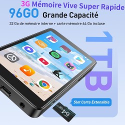 Agptek 96go mp4 bleutooth wifi android 14, lecteur musique spotify 3g ram fluide et écran tactile ips 4'', baladeur mp3 haut-par