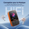 Wolfang lecteurs mp3 64 go avec bleutooth 5.2, clip sport, taille mini, poids 28,3 g, radio fm hif, enregistreur vocal, écouteur
