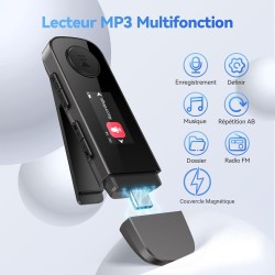 Agptek 64go lecteur mp3 usb c avec bleutooth 5.3 & clip sport, mini type-c mp3 musique sans perte hifi avec radio fm/enregistreu