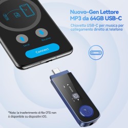 Agptek lecteur mp3 usb portable 64 go avec bleutooth, type c et usb avec clip, avec radio fm enregistrement， prise en charge de 