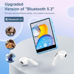 64go lecteur mp3 bleutooth 5.3 stable, 2.4" écran tactile mp3 bleutooth portable, lecteur mp3 hifi avec haut-parleur, radio fm, 