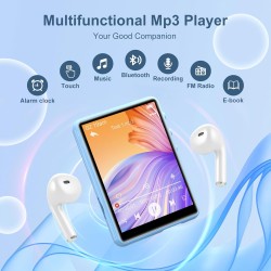 64go lecteur mp3 bleutooth 5.3 stable, 2.4" écran tactile mp3 bleutooth portable, lecteur mp3 hifi avec haut-parleur, radio fm, 