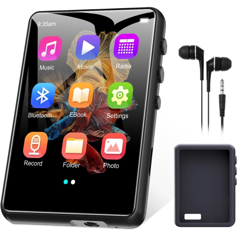 64go lecteur mp3 bleutooth 5.3, 2,4" tactile portable mp3 lecteur musique, hifi baladeur mp3 avec hautparleur vidéo/enregistreme