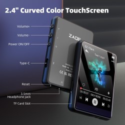 64go lecteur mp3 bleutooth 5.3, 2,4" tactile portable mp3 lecteur musique, hifi baladeur mp3 avec hautparleur vidéo/enregistreme