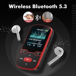 64go lecteur mp3 bleutooth 5.3 avec clip, hifi lecteur musique sport, 1,5 pouces écran baladeur mp3 avec boutons physiques, radi
