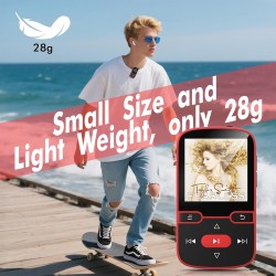 64go lecteur mp3 bleutooth 5.3 avec clip, hifi lecteur musique sport, 1,5 pouces écran baladeur mp3 avec boutons physiques, radi