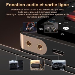 Lecteur mp3 fanvace hifi avec bleutooth 5.3, lecteur audio numérique haute résolution dsd sans perte, lecteur audio portable 64 