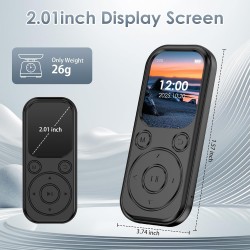 Lecteur mp3 64 go avec bleutooth 5.3 lecteur de musique portable avec qualité sonore hifi et radio fm batterie de 300 mah compre