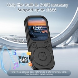 Lecteur mp3 64 go avec bleutooth 5.3 lecteur de musique portable avec qualité sonore hifi et radio fm batterie de 300 mah compre