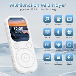 Lecteur mp3 64 go avec bleutooth 5.3 lecteur de musique portable avec qualité sonore hifi et radio fm batterie de 300 mah compre