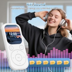 Lecteur mp3 64 go avec bleutooth 5.3 lecteur de musique portable avec qualité sonore hifi et radio fm batterie de 300 mah compre