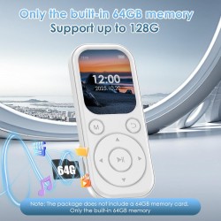 Lecteur mp3 64 go avec bleutooth 5.3 lecteur de musique portable avec qualité sonore hifi et radio fm batterie de 300 mah compre
