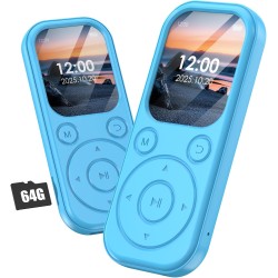 Lecteur mp3 64 go avec bleutooth 5.3 lecteur de musique portable avec qualité sonore hifi et radio fm batterie de 300 mah compre