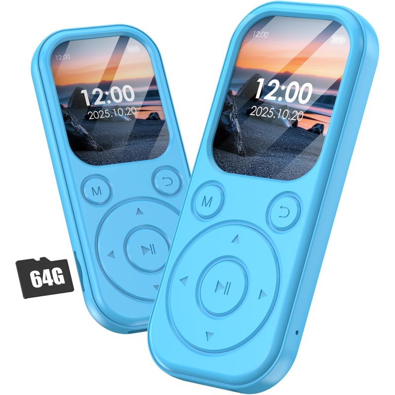 Lecteur mp3 64 go avec bleutooth 5.3 lecteur de musique portable avec qualité sonore hifi et radio fm batterie de 300 mah compre