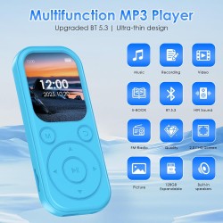 Lecteur mp3 64 go avec bleutooth 5.3 lecteur de musique portable avec qualité sonore hifi et radio fm batterie de 300 mah compre