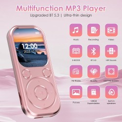 Lecteur mp3 64 go avec bleutooth 5.3 lecteur de musique portable avec qualité sonore hifi et radio fm batterie de 300 mah compre