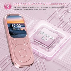 Lecteur mp3 64 go avec bleutooth 5.3 lecteur de musique portable avec qualité sonore hifi et radio fm batterie de 300 mah compre