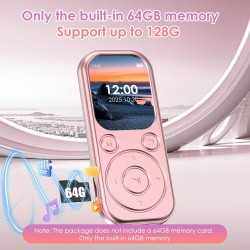 Lecteur mp3 64 go avec bleutooth 5.3 lecteur de musique portable avec qualité sonore hifi et radio fm batterie de 300 mah compre