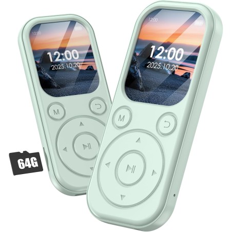 Lecteur mp3 64 go avec bleutooth 5.3 lecteur de musique portable avec qualité sonore hifi et radio fm batterie de 300 mah compre