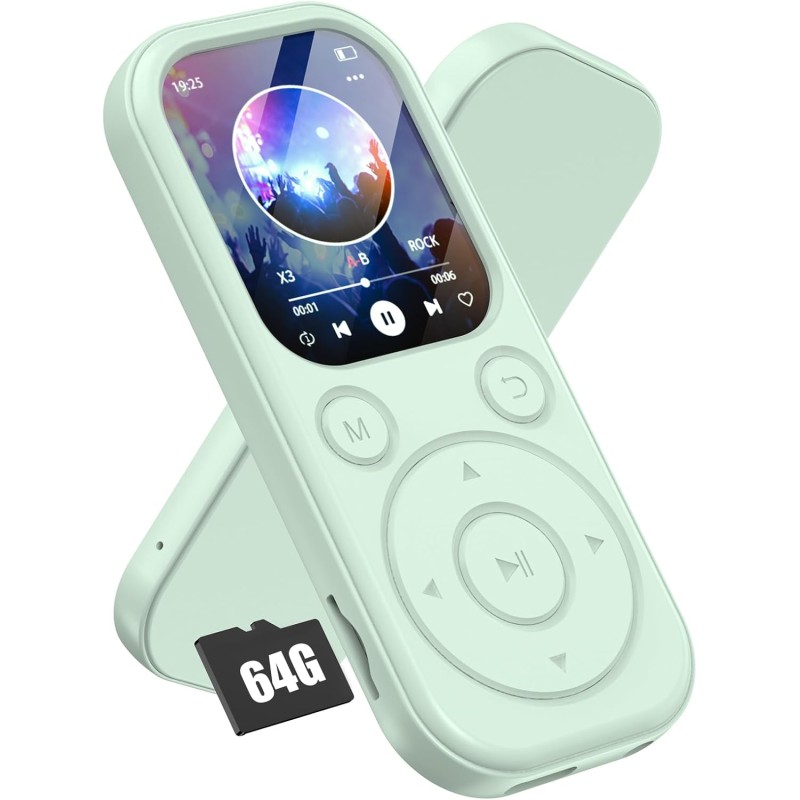 Lecteur mp3 olycism 64 go avec bleutooth 5.3 lecteur de musique portable avec qualité sonore hifi et radio fm batterie de 300 ma