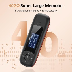 AGPTEK 40Go Lecteur MP3 USB Portable avec Écran LCD, Lecteur Musique Clé USB Mini Baladeur avec FM Enregistrement pour Travail É