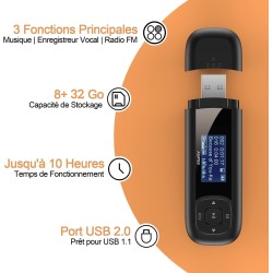 AGPTEK 40Go Lecteur MP3 USB Portable avec Écran LCD, Lecteur Musique Clé USB Mini Baladeur avec FM Enregistrement pour Travail É