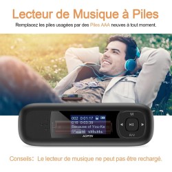 AGPTEK 40Go Lecteur MP3 USB Portable avec Écran LCD, Lecteur Musique Clé USB Mini Baladeur avec FM Enregistrement pour Travail É