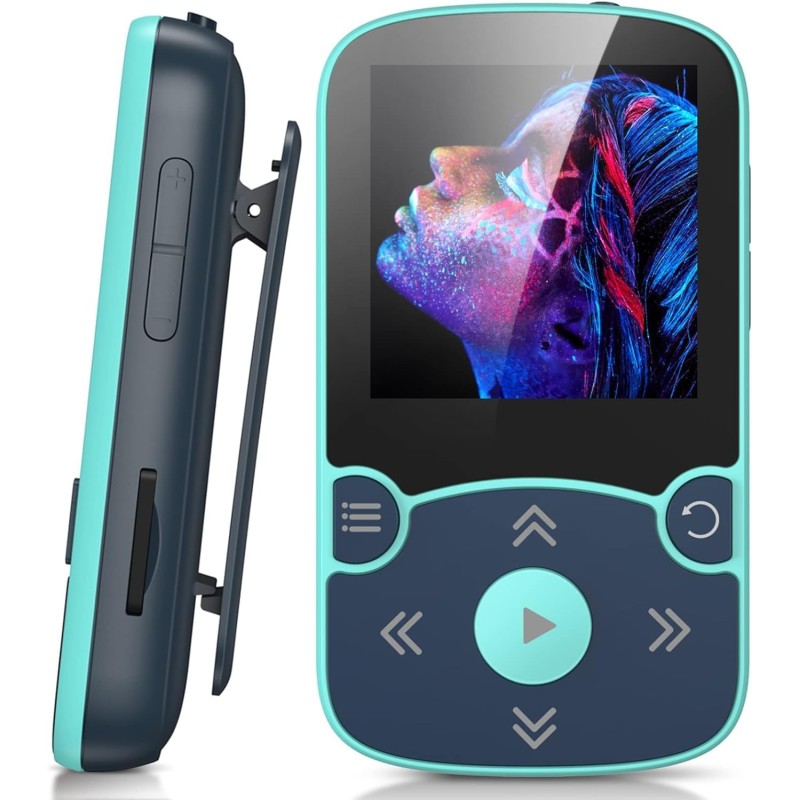 Agptek 64go mp3 bleutooth 5.3 avec clip, lecteur mp3 baladeur sport portable hifi, lecteur musique avec bouton volume, radio fm/