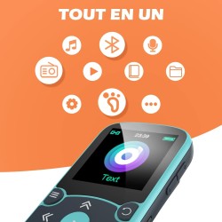Agptek 64go mp3 bleutooth 5.3 avec clip, lecteur mp3 baladeur sport portable hifi, lecteur musique avec bouton volume, radio fm/