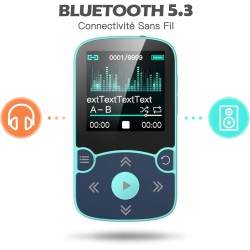 Agptek 64go mp3 bleutooth 5.3 avec clip, lecteur mp3 baladeur sport portable hifi, lecteur musique avec bouton volume, radio fm/