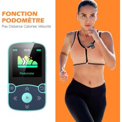 Agptek 32go lecteur mp3 bleutooth 5.3 avec clip, lecteur musique sport hifi,1,5 pouces baladeur mp3 avec bouton volume, radio fm