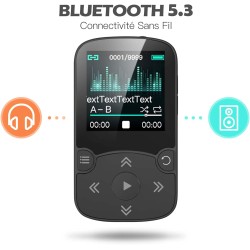Agptek 64go mp3 bleutooth 5.3 avec clip, lecteur mp3 baladeur sport portable hifi, lecteur musique avec bouton volume, radio fm/