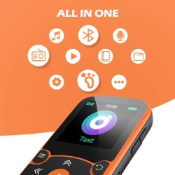 Agptek 64go mp3 bleutooth 5.3 avec clip, lecteur mp3 baladeur sport portable hifi, lecteur musique avec bouton volume, radio fm/