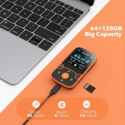 Agptek 64go mp3 bleutooth 5.3 avec clip, lecteur mp3 baladeur sport portable hifi, lecteur musique avec bouton volume, radio fm/