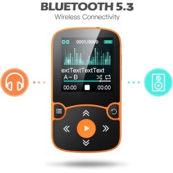 Agptek 64go mp3 bleutooth 5.3 avec clip, lecteur mp3 baladeur sport portable hifi, lecteur musique avec bouton volume, radio fm/