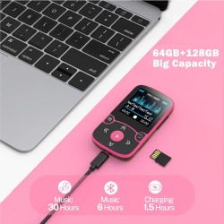 Agptek 64go mp3 bleutooth 5.3 avec clip, lecteur mp3 baladeur sport portable hifi, lecteur musique avec bouton volume, radio fm/