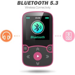 Agptek 64go mp3 bleutooth 5.3 avec clip, lecteur mp3 baladeur sport portable hifi, lecteur musique avec bouton volume, radio fm/