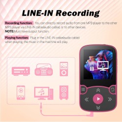 Agptek 64go mp3 bleutooth 5.3 avec clip, lecteur mp3 baladeur sport portable hifi, lecteur musique avec bouton volume, radio fm/